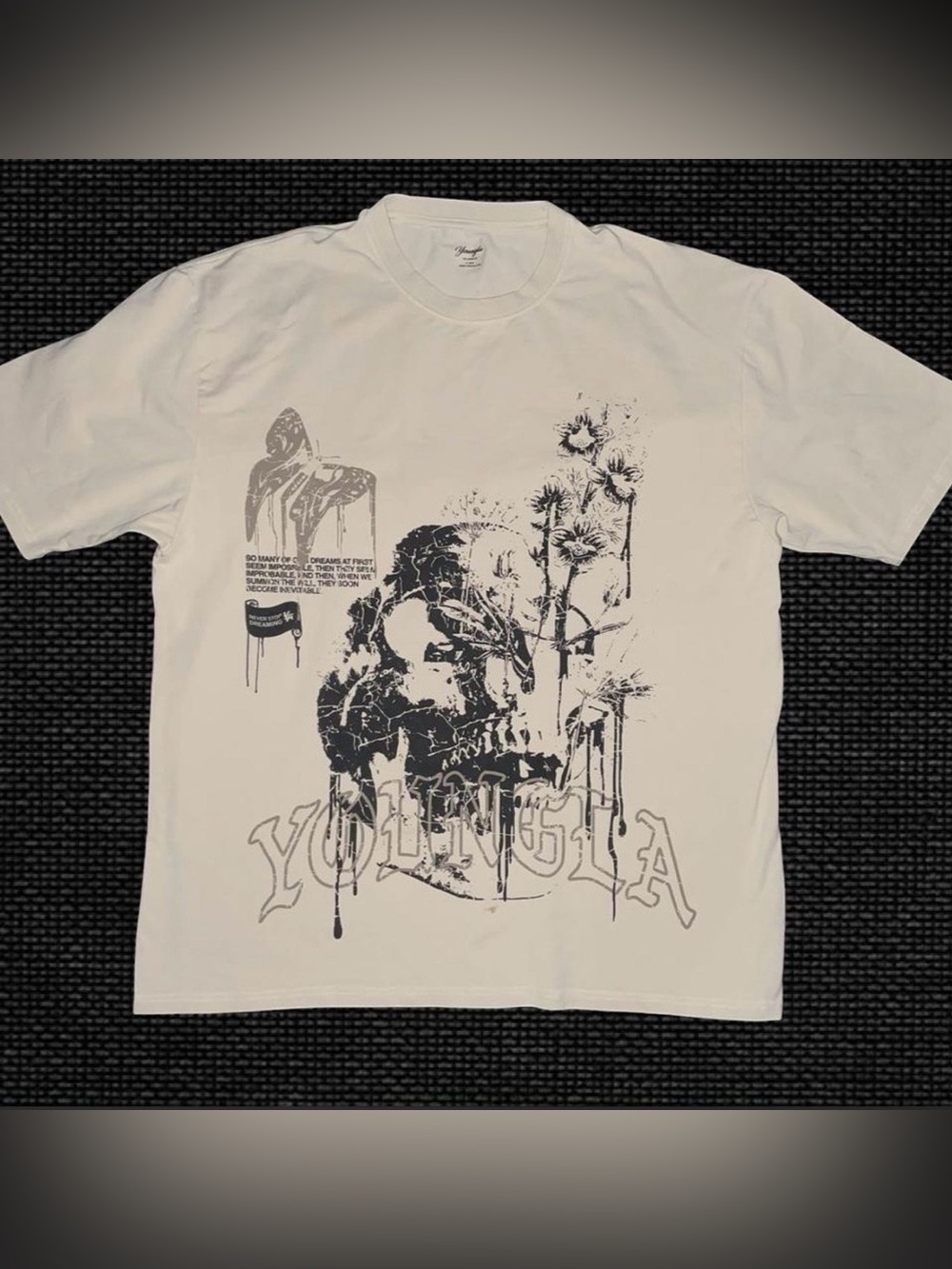 YoungLA White Short-Sleeve Graphic Skull Tee with Black Print